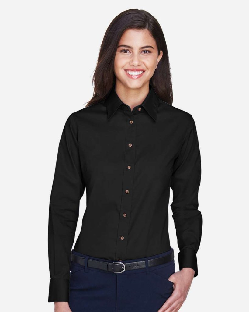 Harriton M500W Women’s Easy Blend Long Sleeve Twill Dress Shirt with Stain-Release