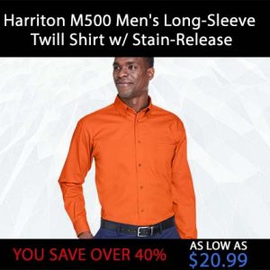 Harriton M500 Men's Long-Sleeve Twill Shirt with Stain-Release
